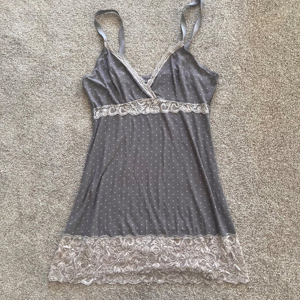Y2K Grey Babydoll Polka Dot Lace Mini Dress / Lingerie Top XL - Picture 4 of 9
